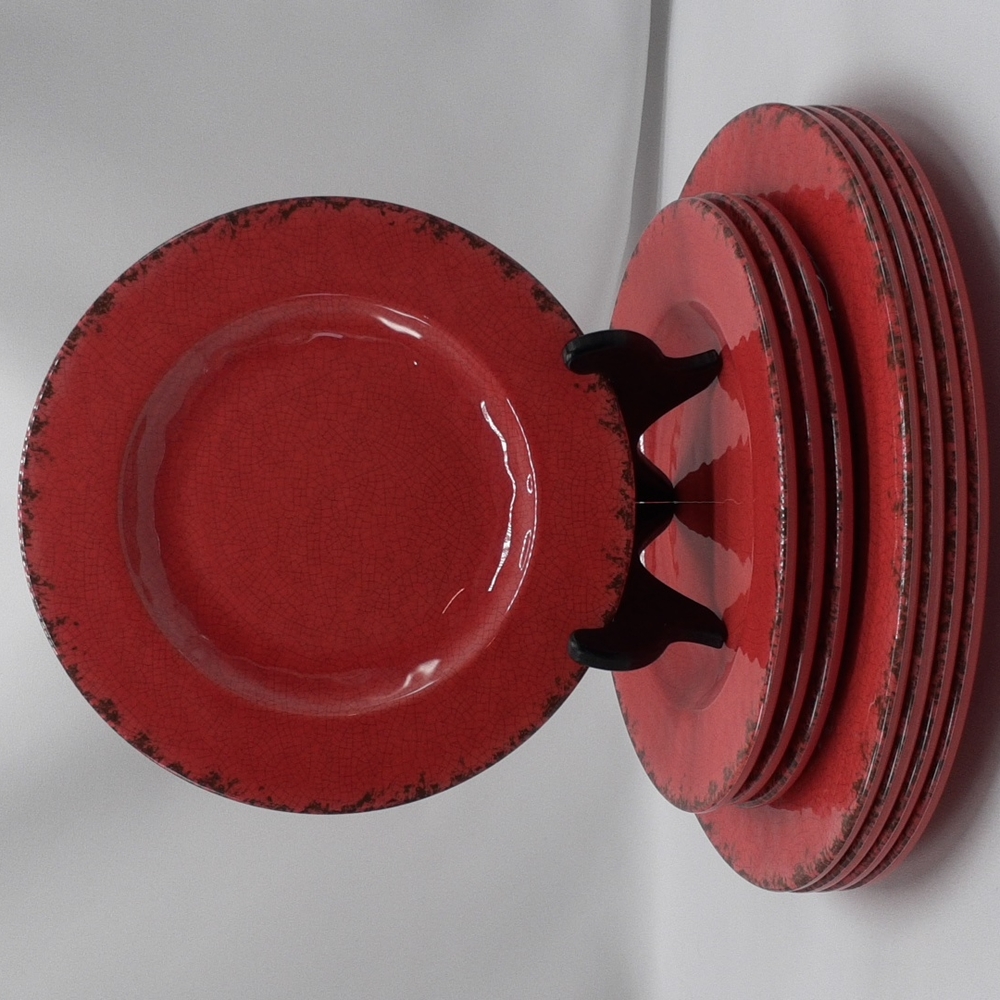 Dark Coral Red Rustic Melamine Dinner and Salad Plate Set- set for 4